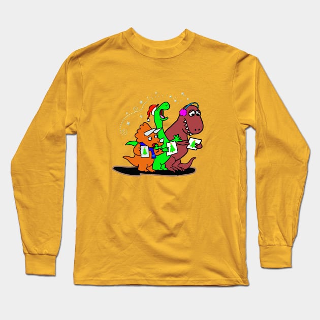 DInosaur Christmas Choir Long Sleeve T-Shirt by wolfmanjaq